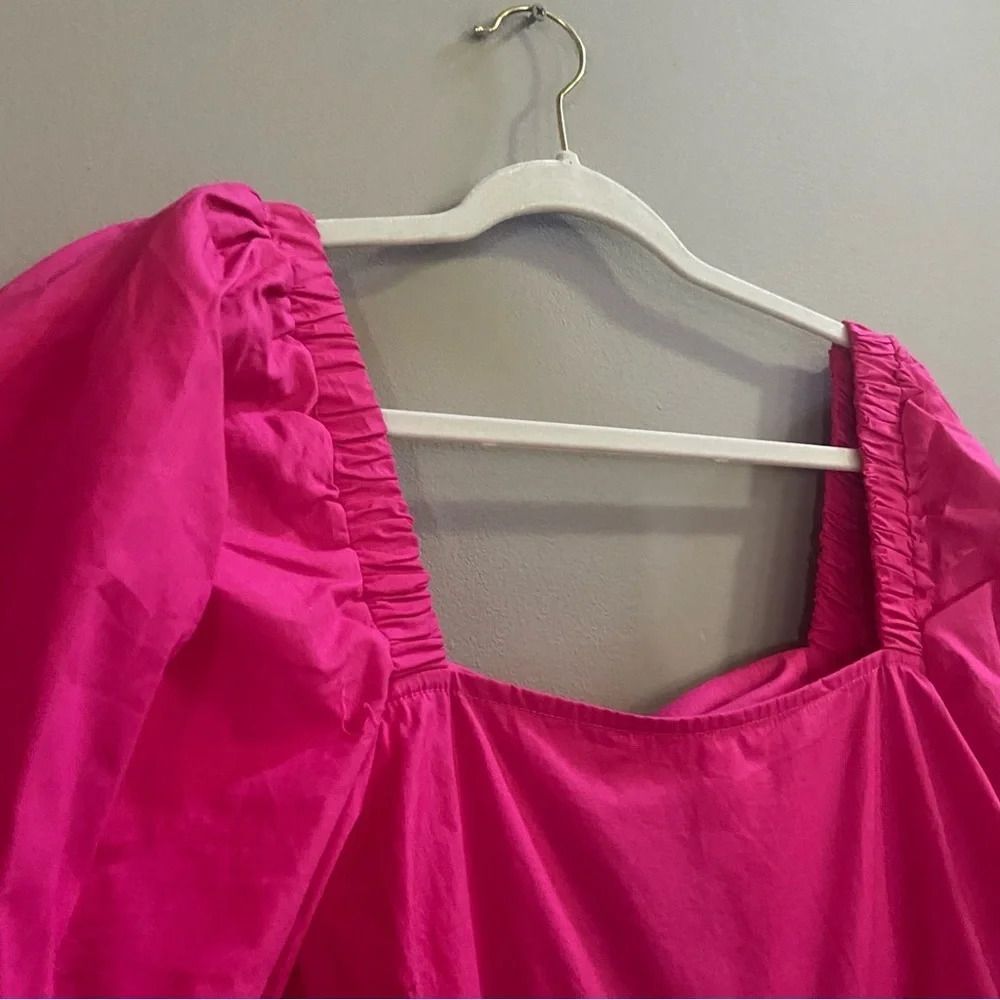 New! Minkpink Yasamin puff sleeve tiered midi dress raspberry pink 13984 - Picture 5 of 7